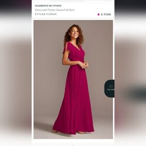 David's Bridal Dress w/ Flutter Sleeves & Full Skirt In Berry Size 28 Worn Once